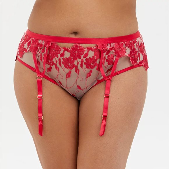 Torrid 1/2X Garter Belt Strappy Embroidered Mesh Pink Roses Plus Sexy Lingerie - Picture 4 of 4